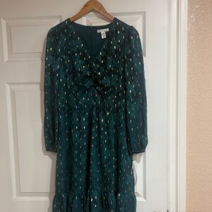 London Times Green and Gold Long Sleeve Dress
